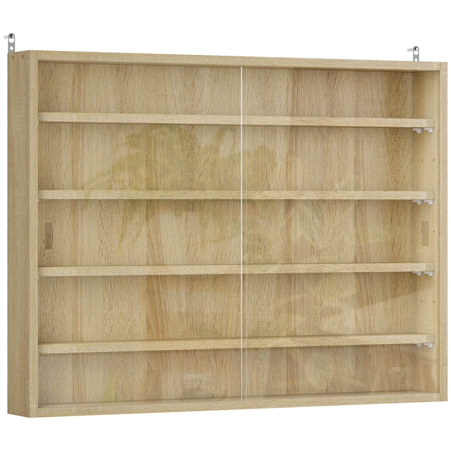 HOMCOM 5-Tier Wall Display Shelf Unit Cabinet w/ 4 Adjustable Shelves Glass Doors Home Office Ornaments 60x80cm Oak