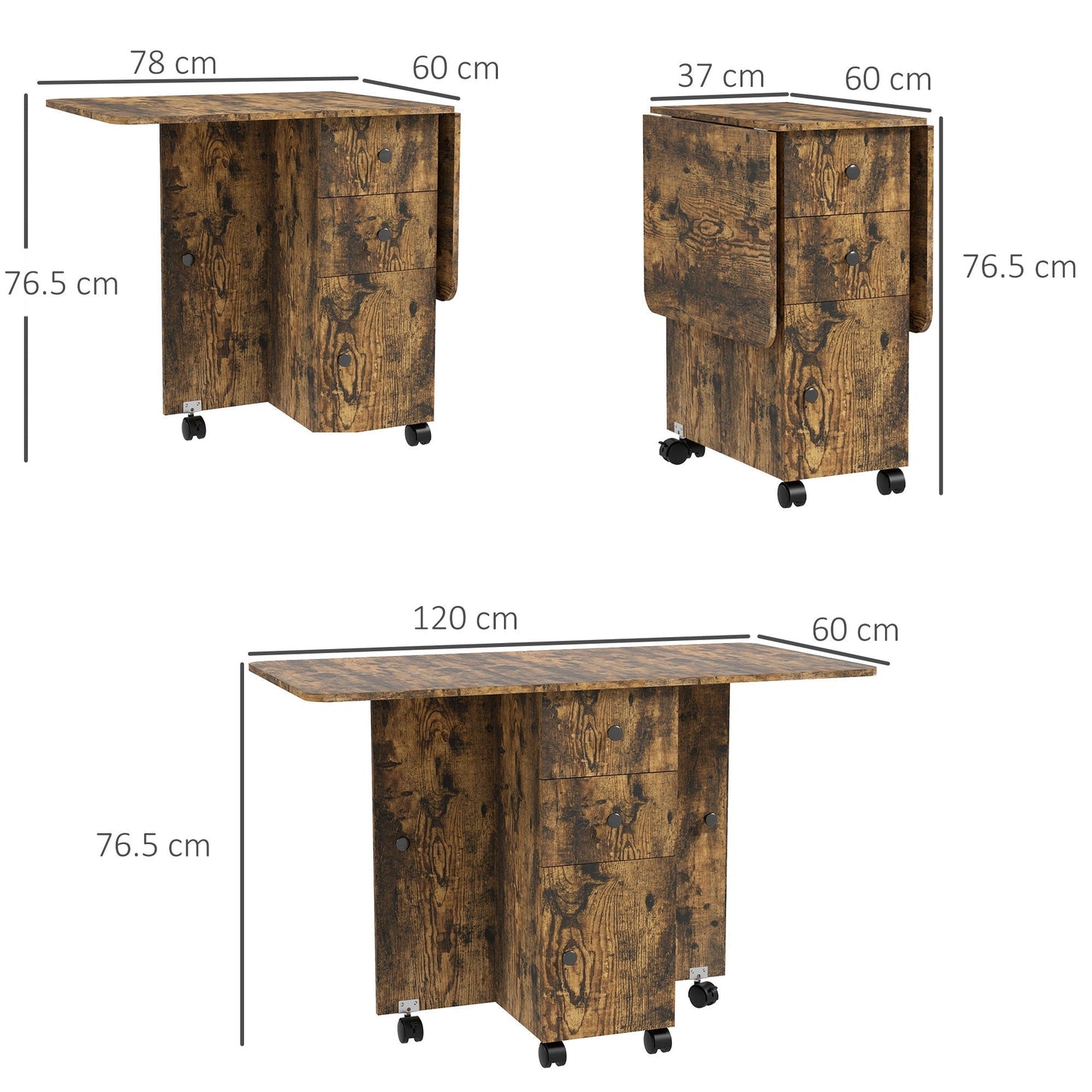 HOMCOM Multi-Storage Six-Person Drop Leaf Dining Table - Rustic Brown