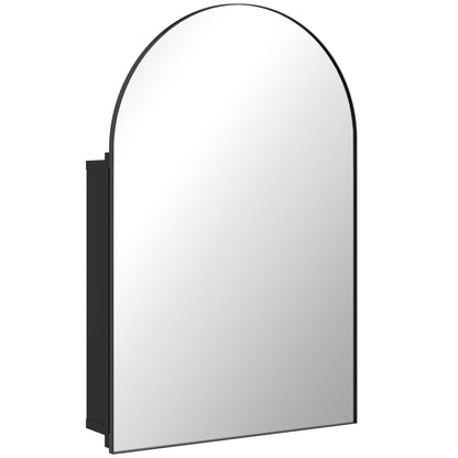 HOMCOM Bathroom Mirror Cabinet with Mirror, Arched Wall Mounted Bathroom Cabinet with Storage Shelves, Black
