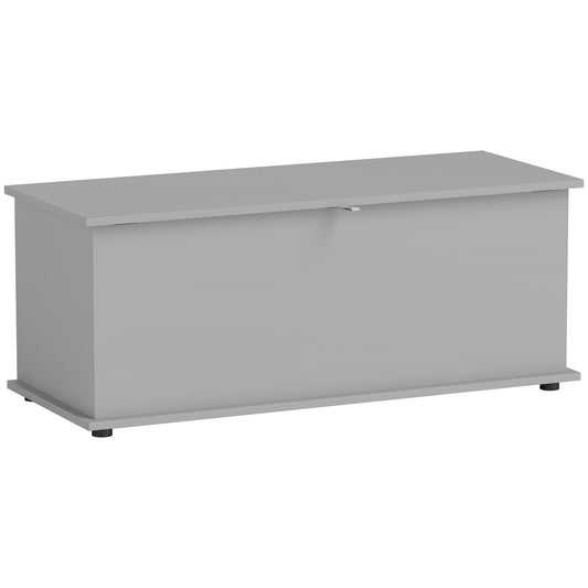 HOMCOM 113L Storage Chest, Storage Box with Flip-Top Lid and 2 Safety Hinges, Storage Trunk for Living Room, Entryway, 100 x 40 x 40 cm, Grey