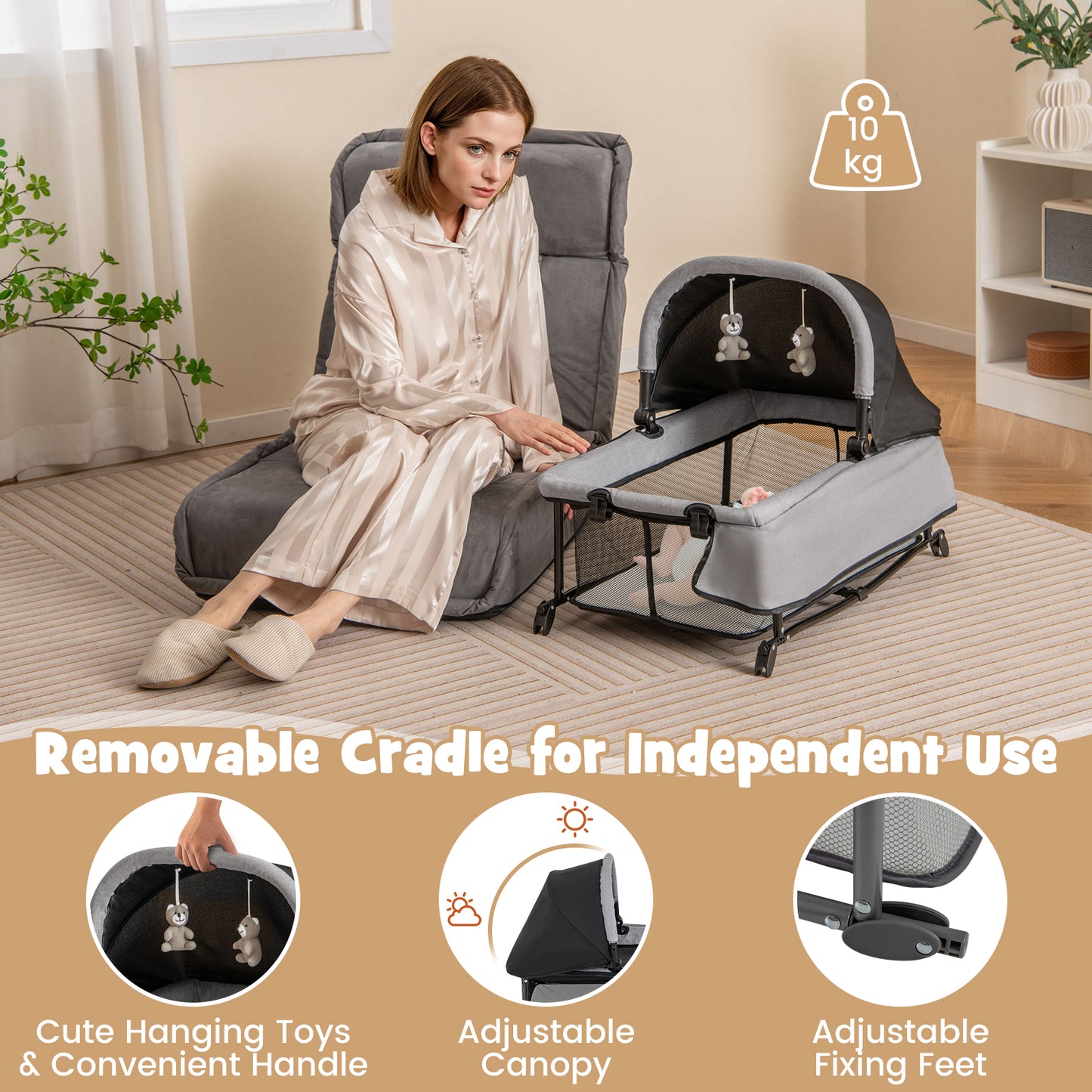 5 in 1 Portable Nursery Center with Bassinet and Cradle-Black