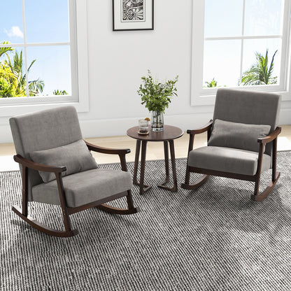 Nursery Rocking Accent Chair Rocker Armchair with Rubber Wood Armrests-Brown