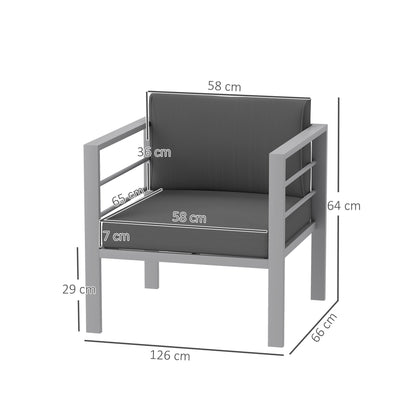 Outsunny Garden Sofa Set of 2, All-Weather Garden Sofa Set with Removable Cushions, Metal Frame Outdoor Furniture for Balcony, Charcoal Grey