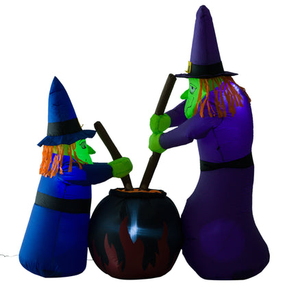 HOMCOM 1.8m Inflatable Halloween Lawn Decoration with LED Witches Around A Black Cauldron Outdoor Air Blown Holiday DÃ©cor