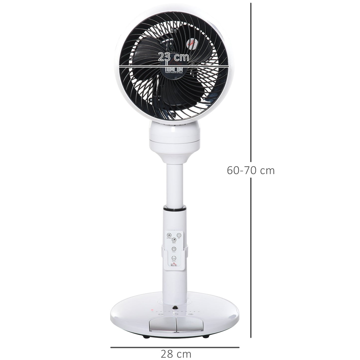 HOMCOM 9'' Air Circulator Fan 3 Speed 3 Mode, 70Â° Oscillation 90Â° Vertical Tilt, Height Adjustable, Remote Controller, for Living Room, Bedroom, Office, Black and White
