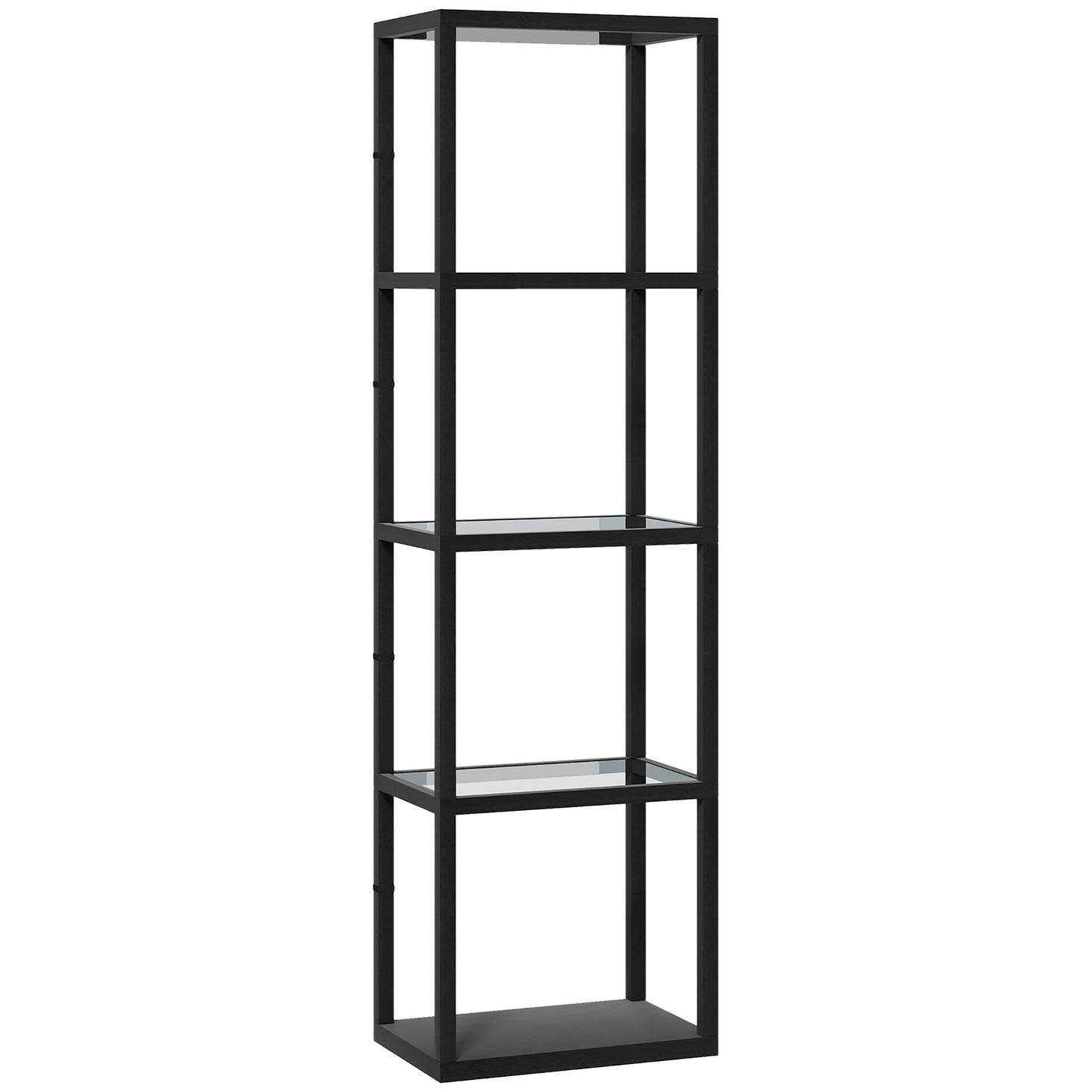 HOMCOM LED Floor Lamp with Glass Shelves, 4 Layers Dimmable Tall Standing Lamp, Modern Column Shelf Floor Light for Living Room, Bedroom, Office, Black