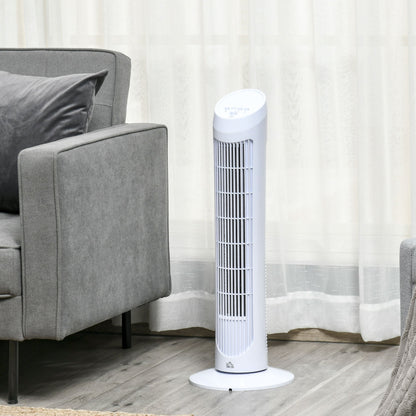 HOMCOM Tower Fan for Bedroom Cooling, 30 Inch Electric 70Â° Oscillating Fan with 3 Speed Settings, Standing Floor Fan for Home Office Indoor, White