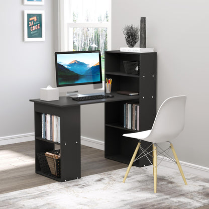 HOMCOM 120cm Computer Desk, Wooden PC Laptop Table with 6-Tier Storage Bookshelves, Home Office Working Study Desk, Writing Workstation, Black