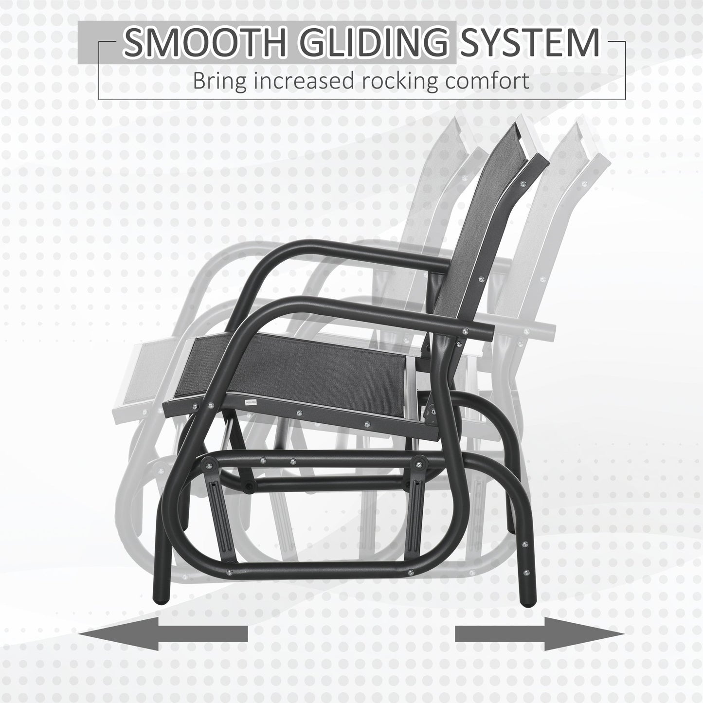 Outsunny Outdoor Garden Glider Chair, Metal Frame Single Armchair Swing Seater w/ Breath Mesh Fabric Seat, Curved Backrest, Armrests, for Living Room, Patio, Porch, Dark Grey