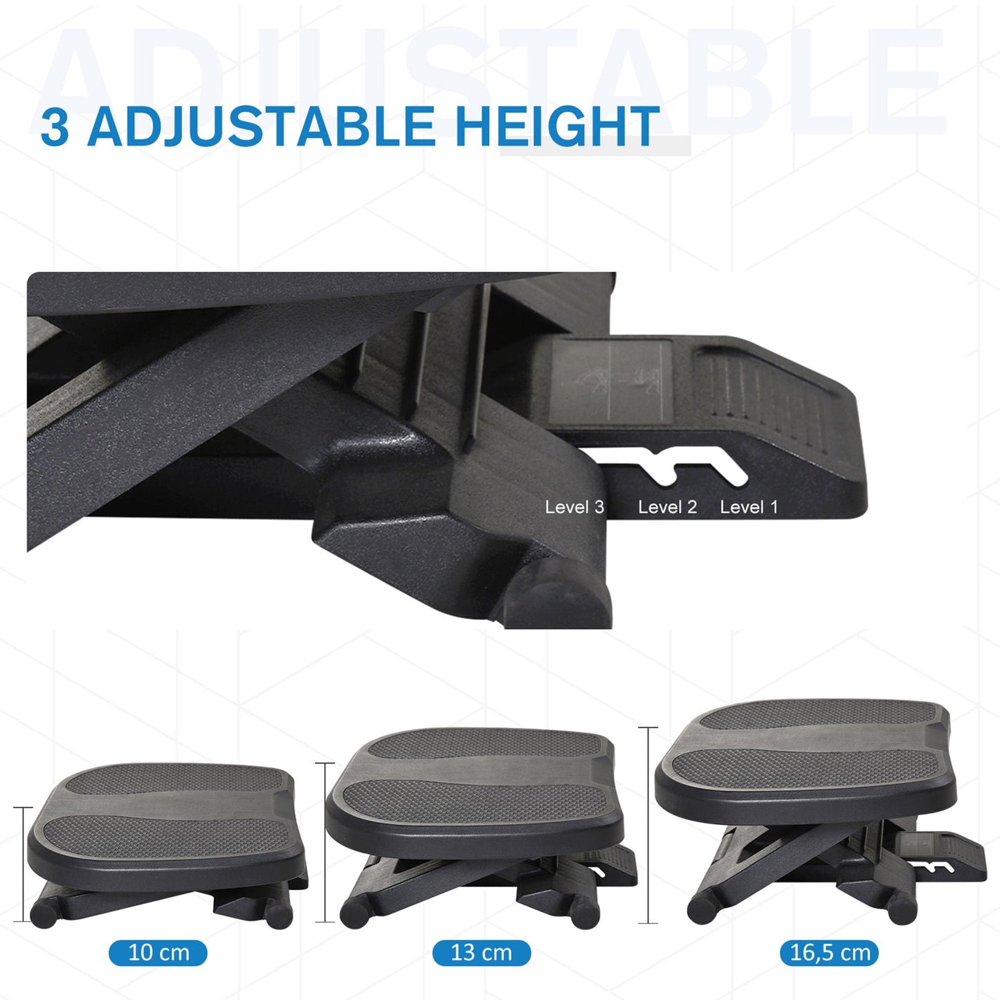 HOMCOM 0-30 Three-Height Under-Desk Support Footrest - Black