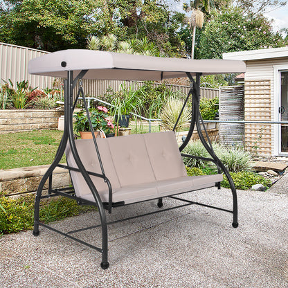 3 Seater Garden Swing Chair with Adjustable Canopy and Cushions-Beige