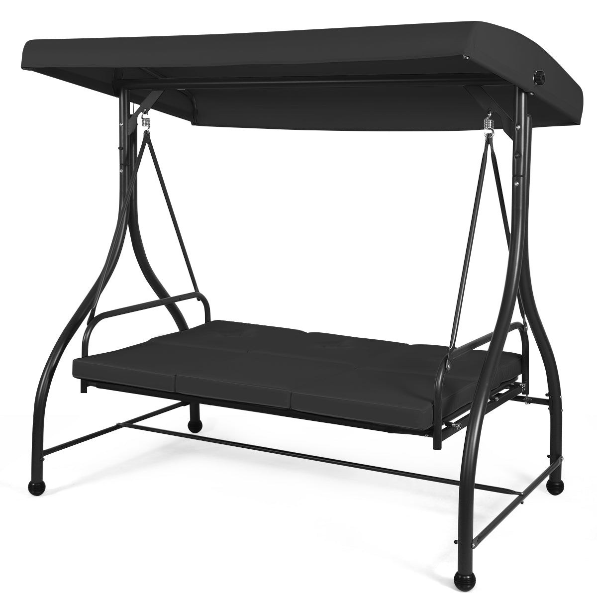 3 Seater Garden Swing Chair with Adjustable Canopy and Cushions-Black