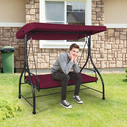 3 Seater Garden Swing Chair with Adjustable Canopy and Cushions-Wine