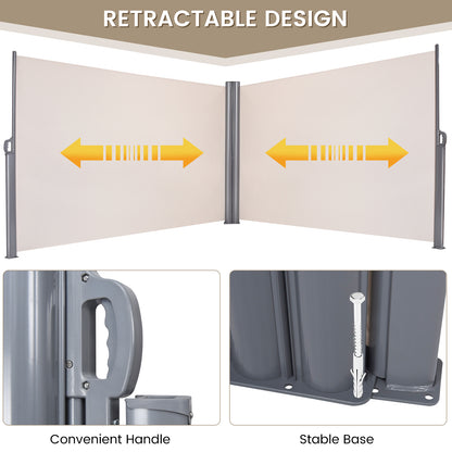 600 x 180 cm Double-Sided Retractable Folding Side Awning with Handle