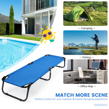 Folding Camping Bed with Non-slip Feet for Travel Patio Beach-Blue