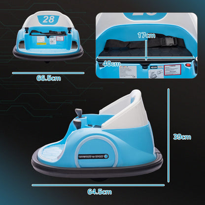 AIYAPLAY 360Â° Rotation Kids Bumper Car, 12V Waltz Car with Remote Control, Dual Joystick, Music, Lights, Light Blue
