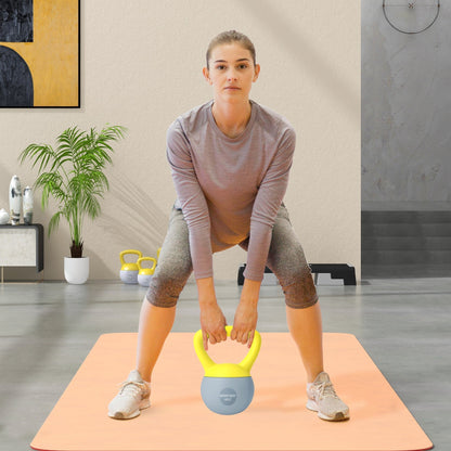 SPORTNOW 4KG Soft Kettlebell, Kettle Bell with Non-Slip Handle for Home Gym, Weight Lifting, Strength Training, Yellow/Grey