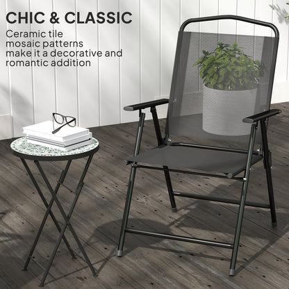 Outsunny Mosaic Outdoor Garden Table, 35.5cm Round Folding Coffee Table with Metal Frame for Balcony Terrace, Green
