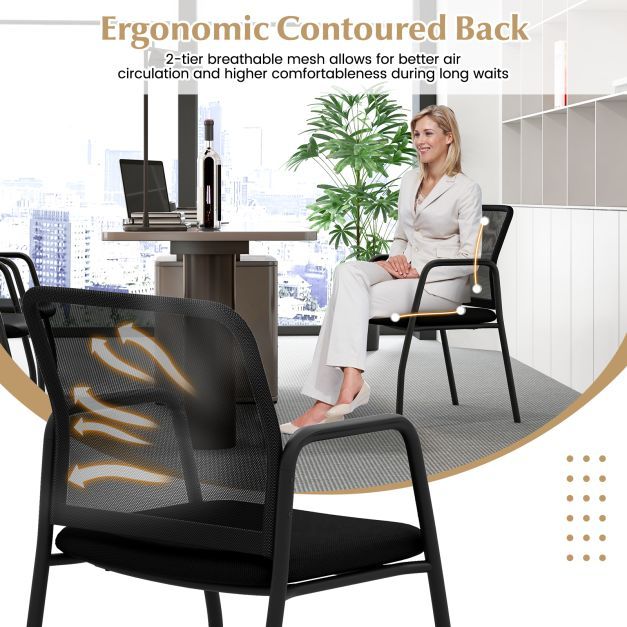 Office Guest Chairs with Ergonomic Mesh Backrest and Cushioned Seat Set of 6-Black