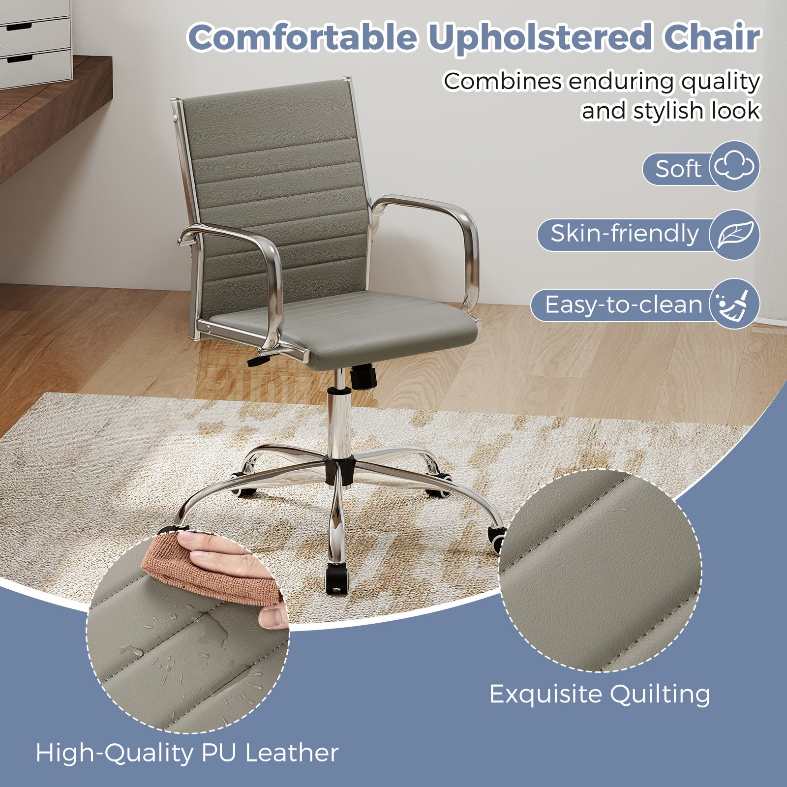 Height Adjustable Rolling High-Back Executive Chair for Home Office-Grey