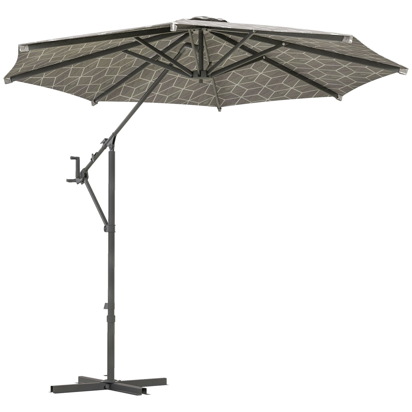 Outsunny 3(m) Convertible Cantilever Parasol and Centre-post Garden Parasol with Cross Base, 360Â° Rotation Banana Parasol with Crank Handle and 8 Ribs, Hanging Patio Umbrella, Black and White