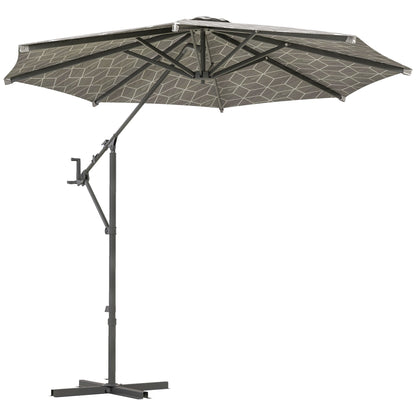 Outsunny 3(m) Convertible Cantilever Parasol and Centre-post Garden Parasol with Cross Base, 360Â° Rotation Banana Parasol with Crank Handle and 8 Ribs, Hanging Patio Umbrella, Black and White