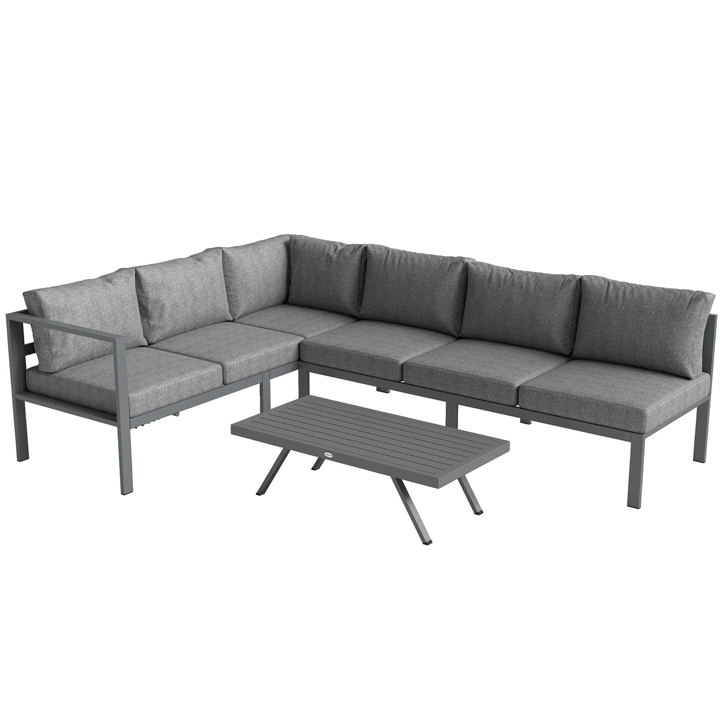 Outsunny 3 Pieces Garden Furniture Set, Aluminium Corner Lounge Set with Adjustable Backrest and Coffee Table