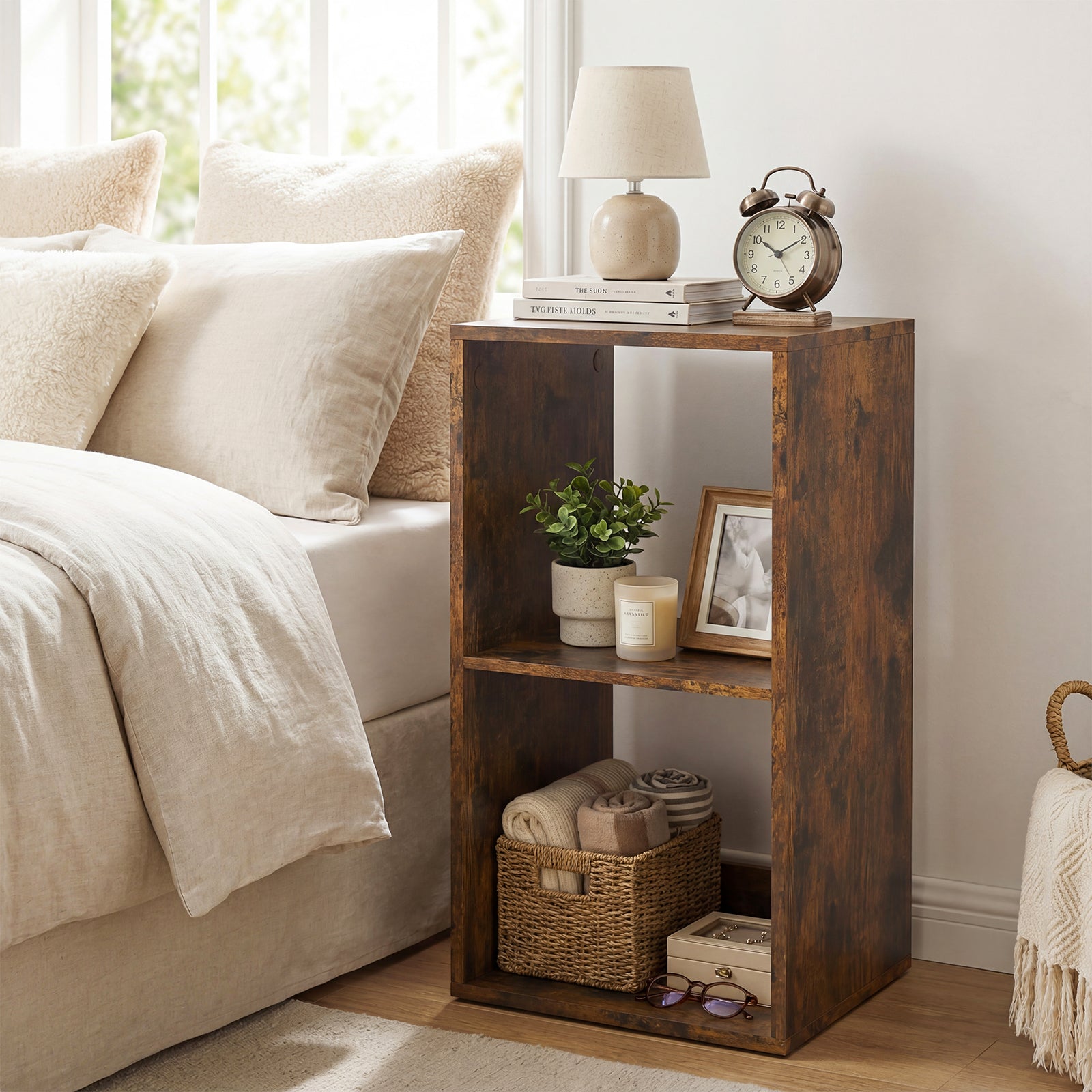 Open Back 2-tier Bookshelf with Anti-toppling Kit-Rustic Brown