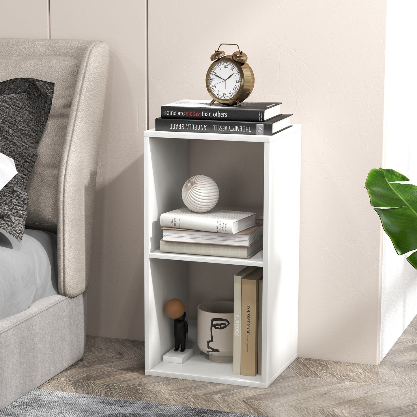 Open Back 2-tier Bookshelf with Anti-toppling Kit-White
