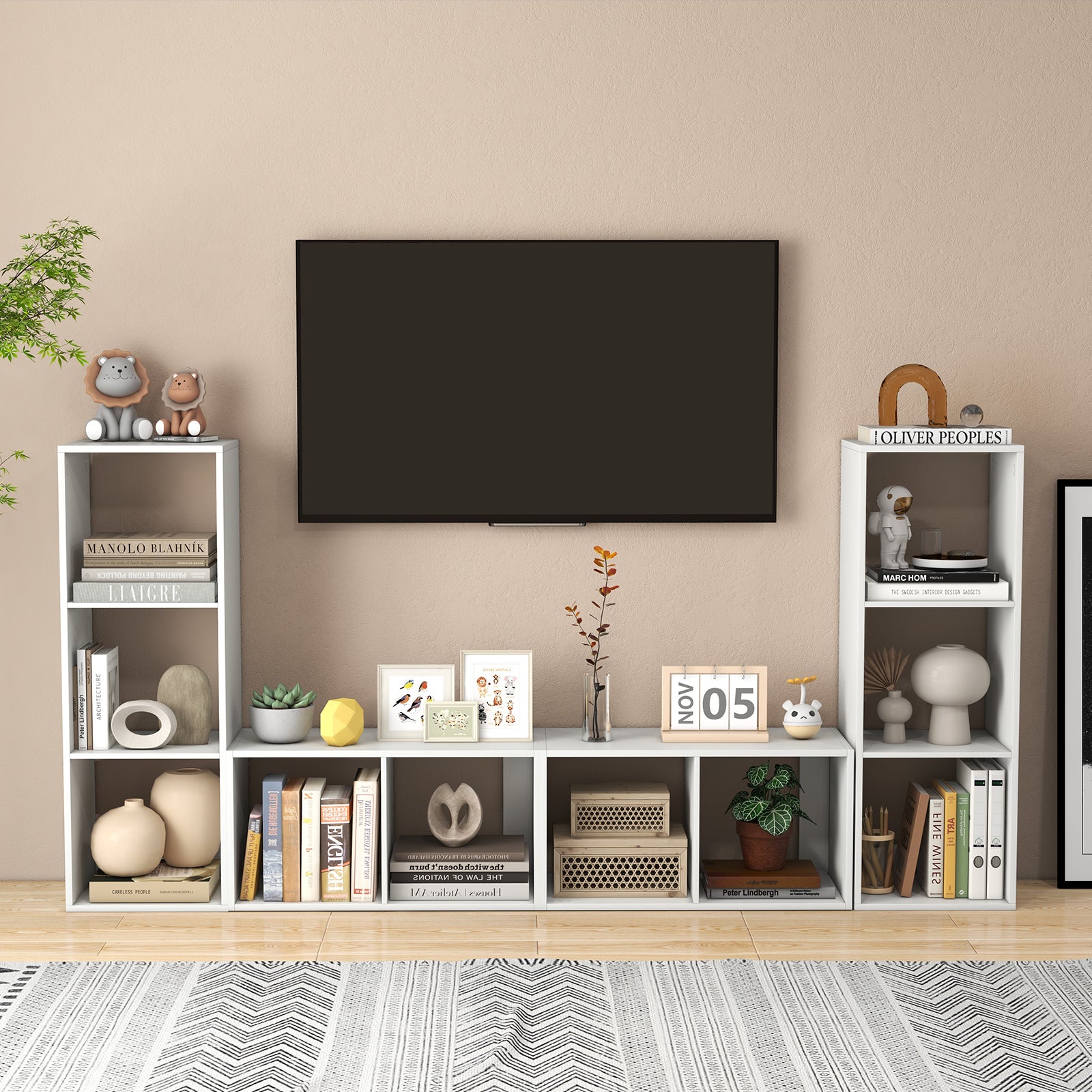 Open Back 2-tier Bookshelf with Anti-toppling Kit-White