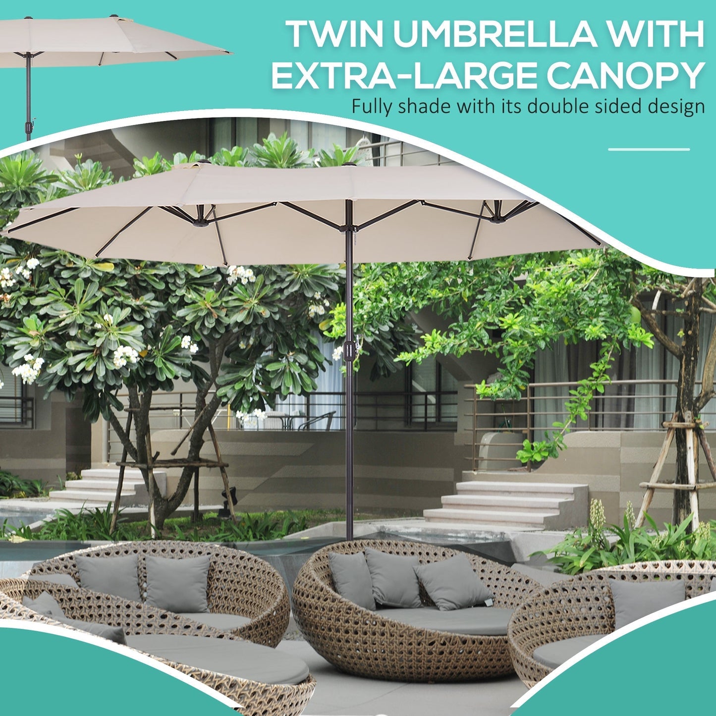 Outsunny 4.6m Double Garden Parasol - Beige