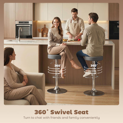 HOMCOM Bar Stools Set of 2, Modern PU Leather Swivel Barstools, Height Adjustable Breakfast Bar Chairs with Footrest, Grey