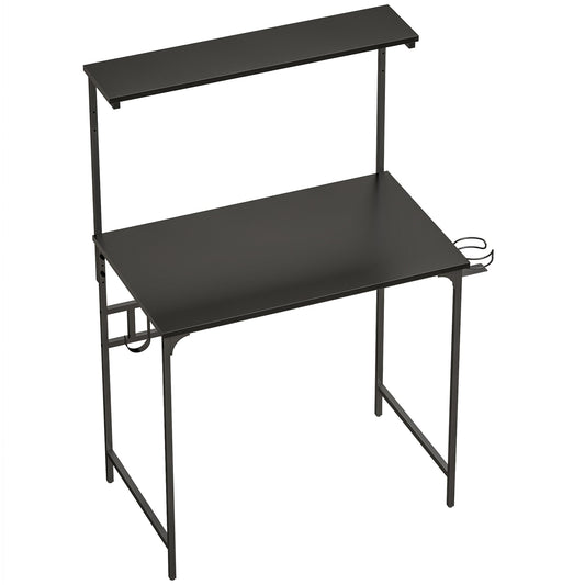HOMCOM Computer Desk, 80cm Home Office Study Table with Hutch Shelf, Cup Holder, Headphone Hook, Black