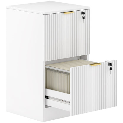 HOMCOM Filing Cabinet, Fluted Vertical File Cabinet with 2 Lockable Drawers and Hanging Rails, White