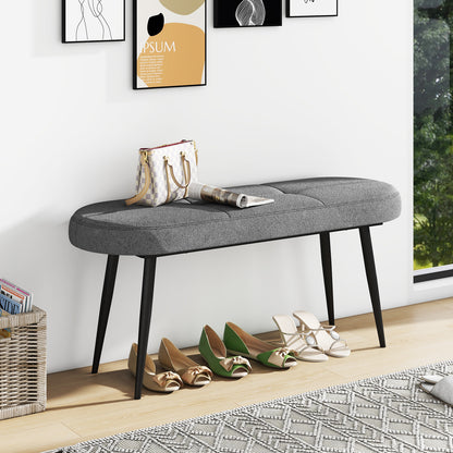 113 cm Ottoman Bench with Sponge Padded Cushion for Entryway Living Room Foyer-Grey