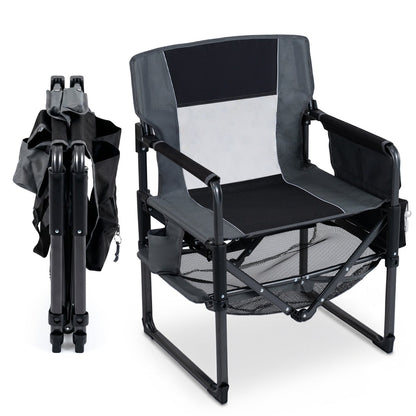 Outdoor Camping Chair with Cup Holder and Side Pocket-Black
