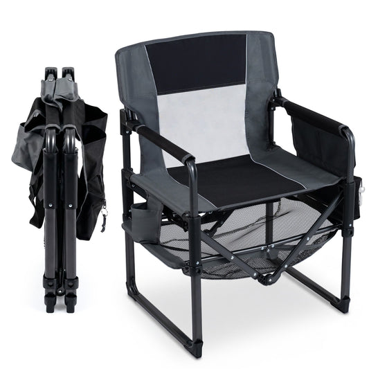 Outdoor Camping Chair with Cup Holder and Side Pocket-Black