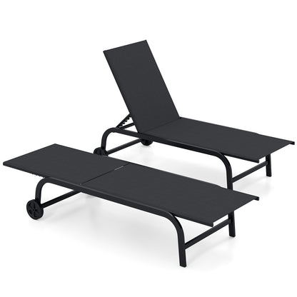 1 Piece Outdoor Chaise Lounge Chair with Wheels for Balcony Deck-Black