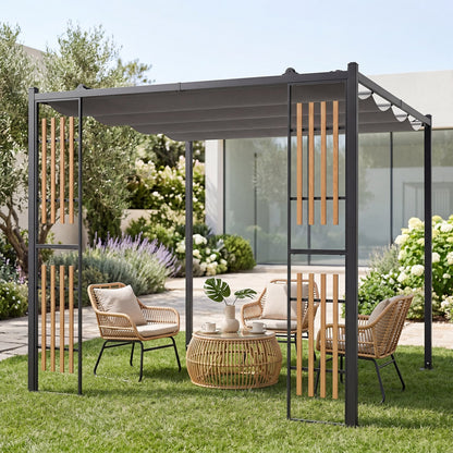 Outdoor Garden Pergola with 2 Slatted Screens for Courtyard-Grey