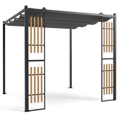 Outdoor Garden Pergola with 2 Slatted Screens for Courtyard-Grey