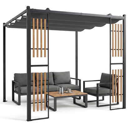 Outdoor Garden Pergola with 2 Slatted Screens for Courtyard-Grey