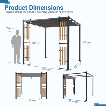 Outdoor Garden Pergola with 2 Slatted Screens for Courtyard-Grey