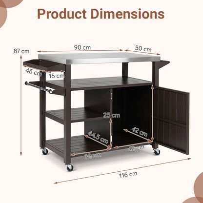 Outdoor Grill Cart Movable Prep Table with Storage Cabinet