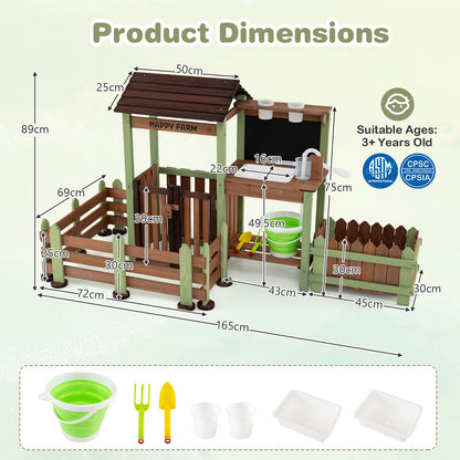 Outdoor Mud Farm Playset for Kids with Raised Planter Box and Real-Work Faucet