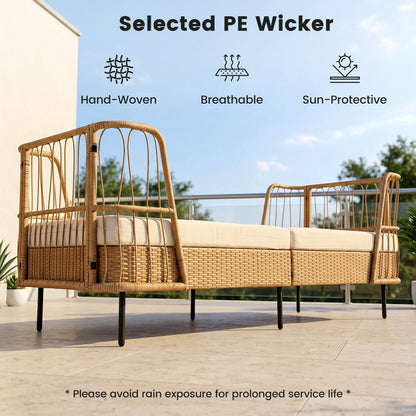 Outdoor PE Wicker Daybed with Soft Padded Sponge and Zippered Cushions-Beige