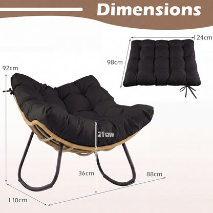 Outdoor Papasan Rocking Chair Oversized PE Wicker Patio Egg Chair with Thick Cushion-Black