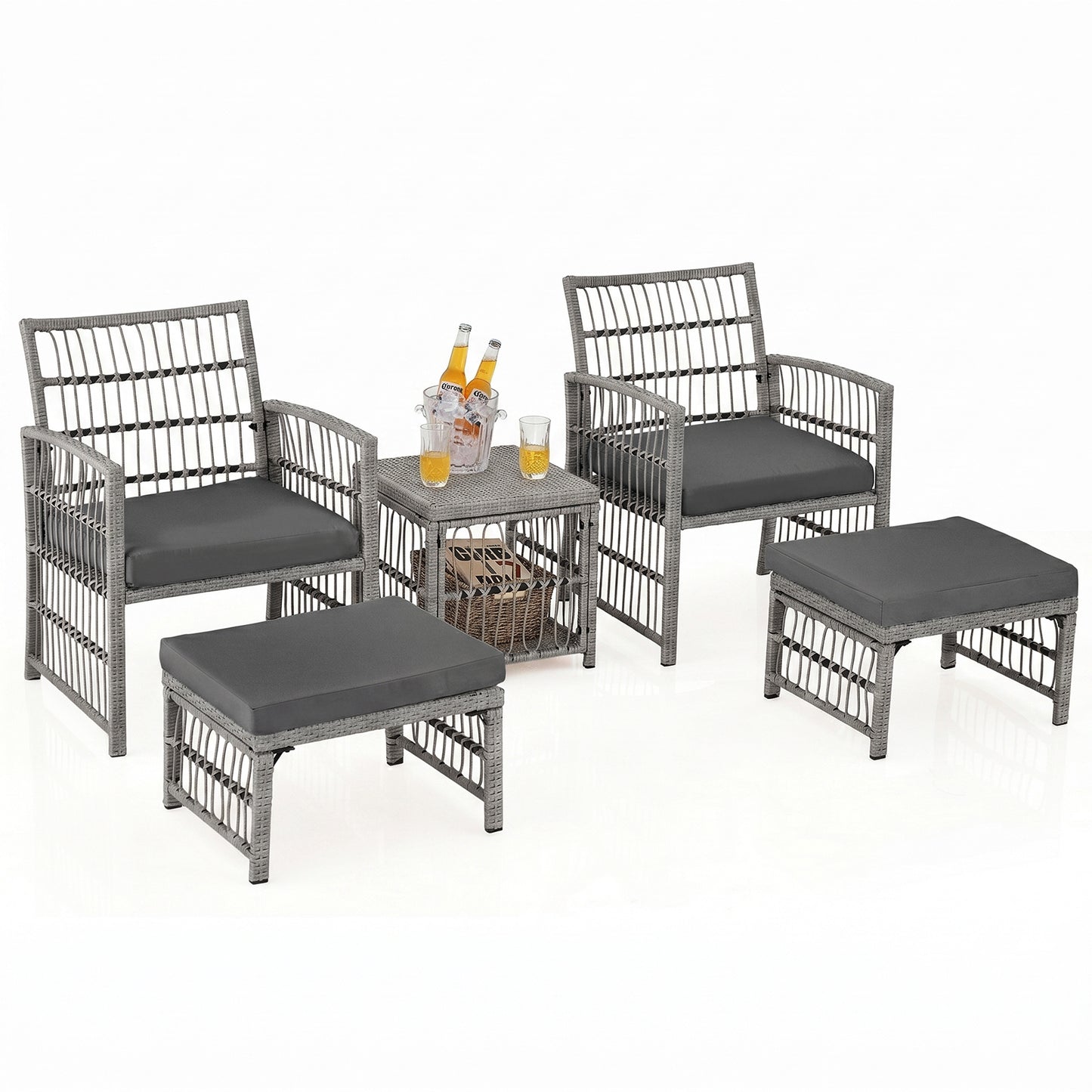 Outdoor Rattan Conversation Set with Seat and Back Cushions for Backyard and Poolsida