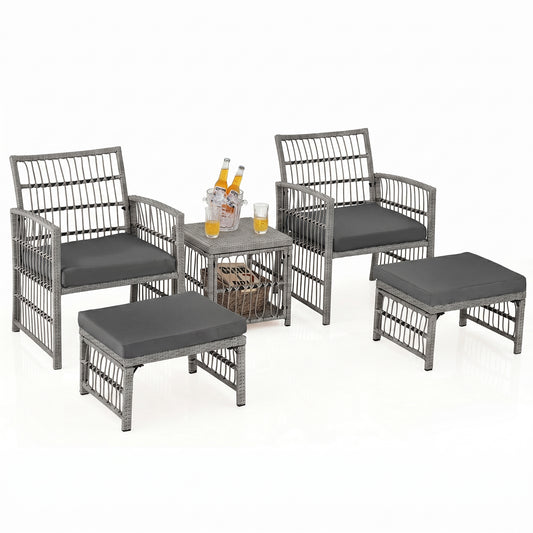 Outdoor Rattan Conversation Set with Seat and Back Cushions for Backyard and Poolsida