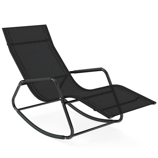 Outdoor Rocking Chair and Patio Lounge Chair with Curved Armrests and Back Support Bar for Garden-Black