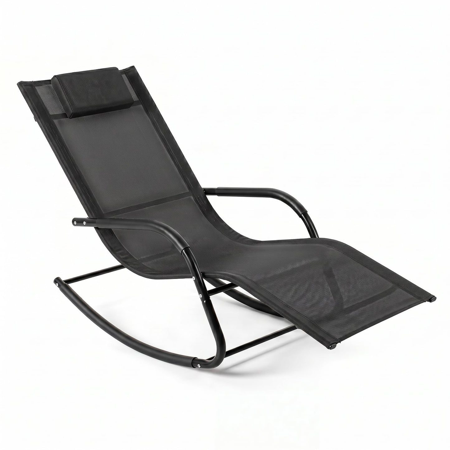 Outdoor Rocking Chair and Patio Lounge Chair with Detachable Headrest and Curved Armrests-Black